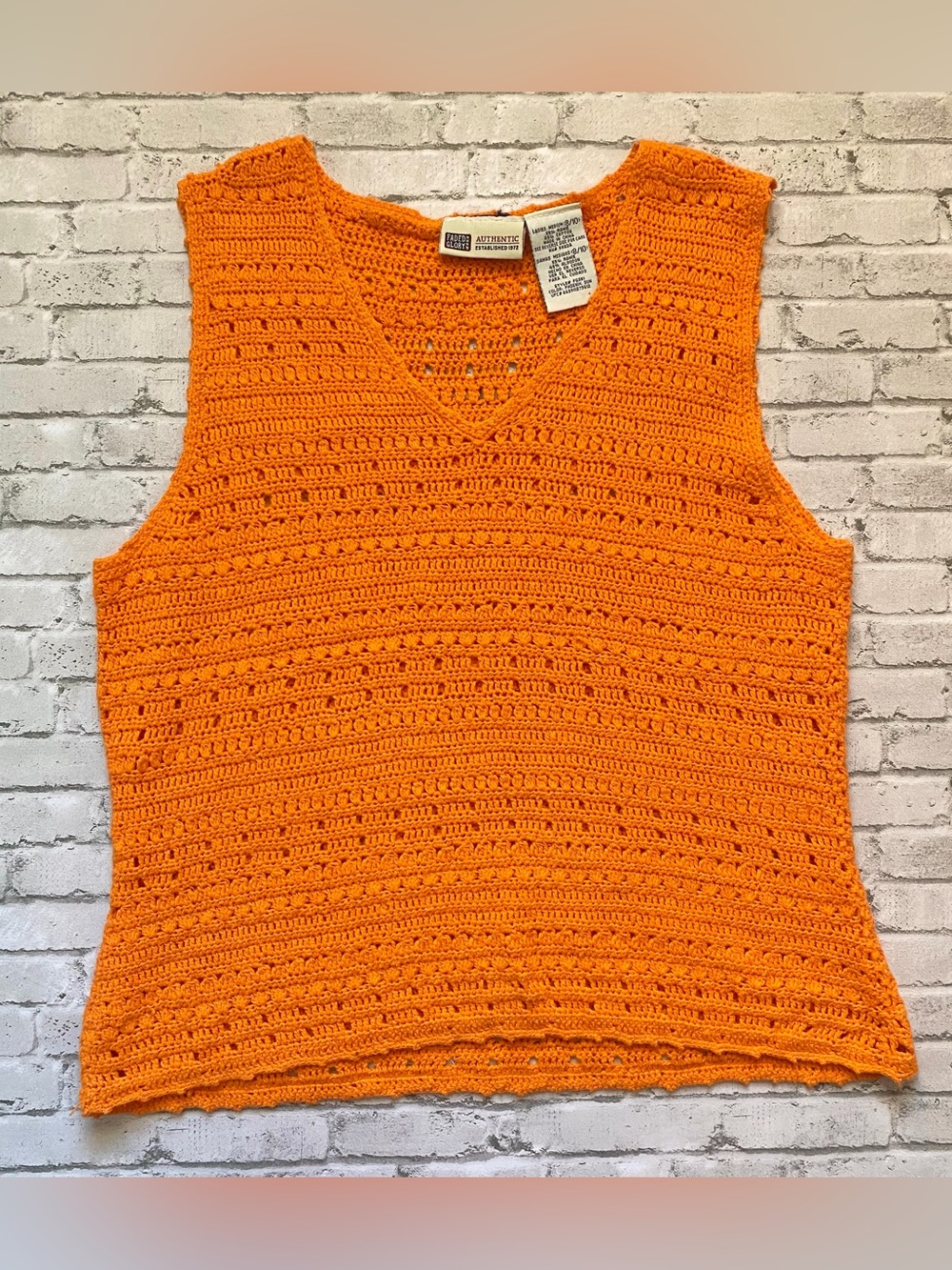 Vintage Y2K Faded Glory Orange Crochet V-Neck Tank Top